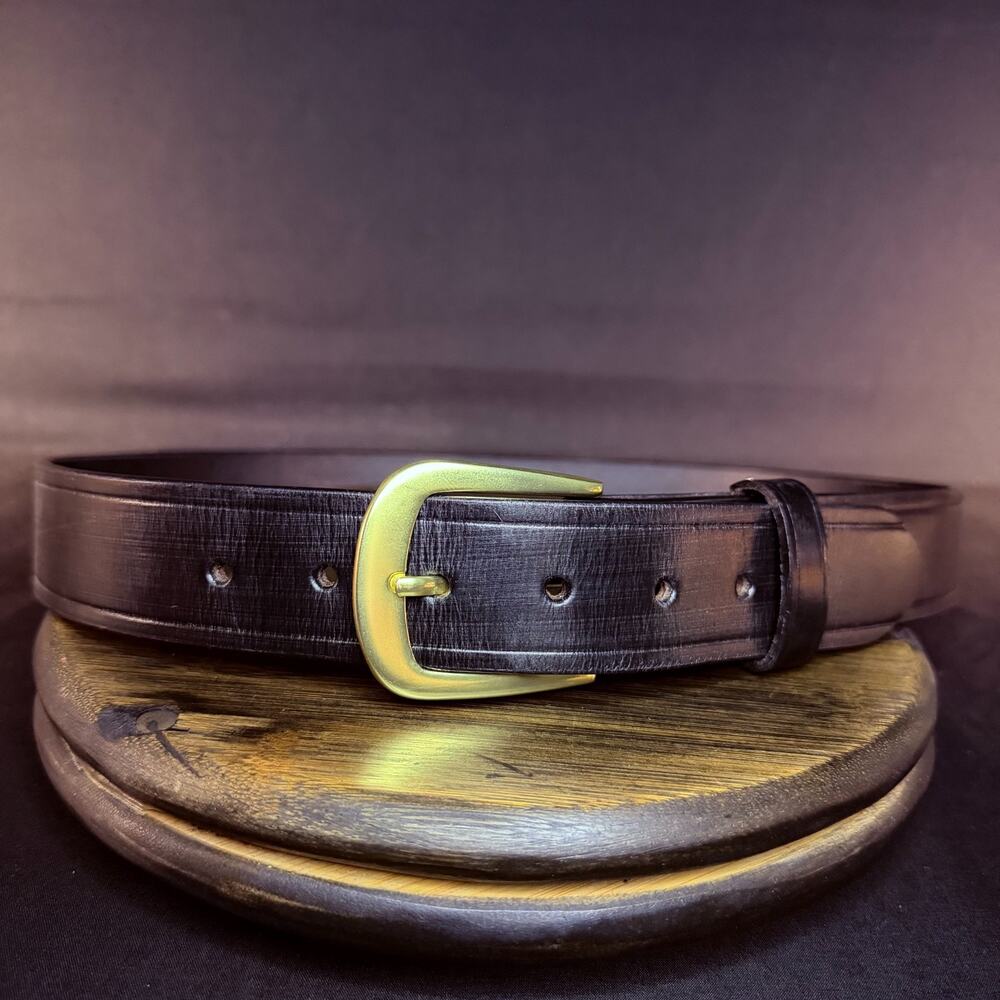 Premier Thick Leather Garrison Belt 34" Black Plain Brass Buckle LH389 1.5" wide